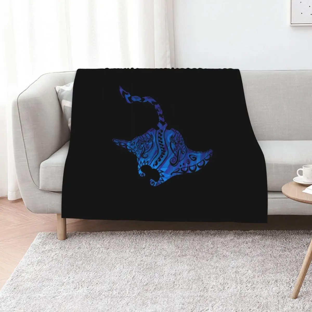 Vintage Blue Hawaiian Watercolor Tribal Ray Throw Blanket Bed linens Luxury Designer Soft Flannel Blankets