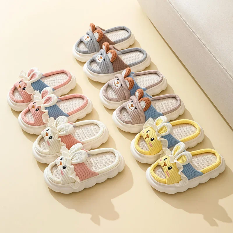 Home Slippers, Cute Open Toed Summer Children\'s Linen Slippers for Both Men and Women, Comfortable Slippers for Babies