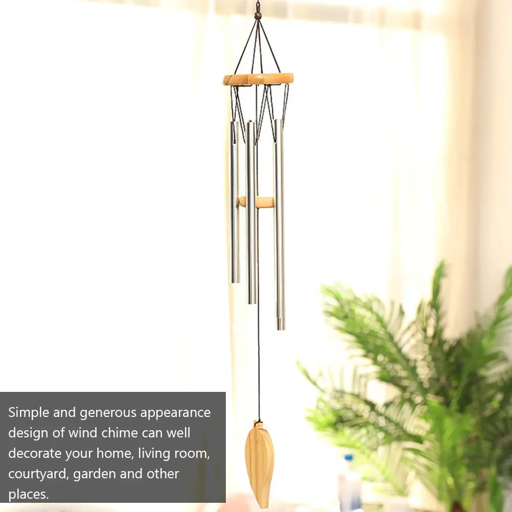 

Metal Wind Chime Hanging Decor Aluminum Tube Solid Wood Leaf Design For Indoor Outdoor Garden Porch Bedroom Simple Style Wind