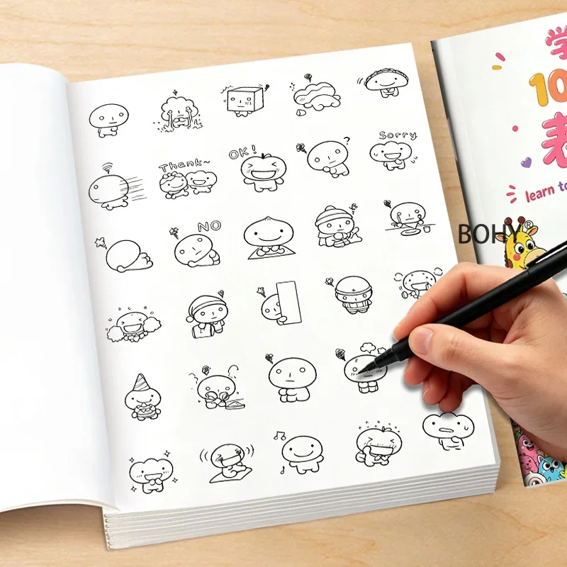 1 Volume of Massive Emoji Drawing Coloring Book, 32 Pages, Adult Decompression and Relaxation, Manual Account Sticker Materials