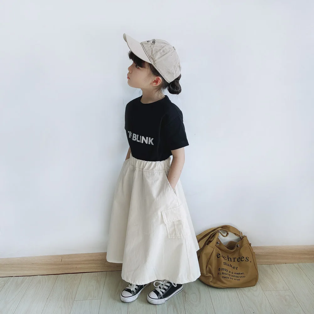 Spring and Summer Parent-child Clothing Japanese and Korean Girls' Casual Tooling Style Swinging Long Children's Umbrella Skirt