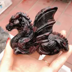 Natural Garnet Dragon Carving Gemstone Healing Crystal Reiki Carved Stones Room Office Decoration Gift 1PCS