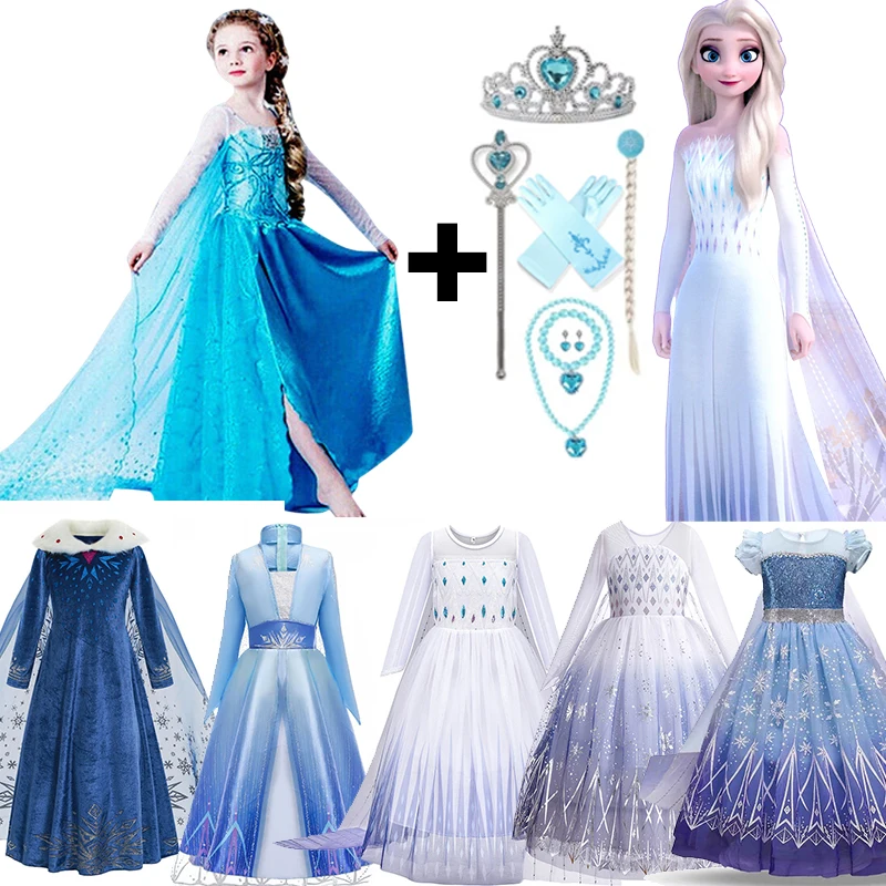 

Disney Frozen Elsa Dress for Girls 3-13Y Birthday Role Play Elsa Princess Dress Kids Halloween Carnival Party Girls Costume Robe
