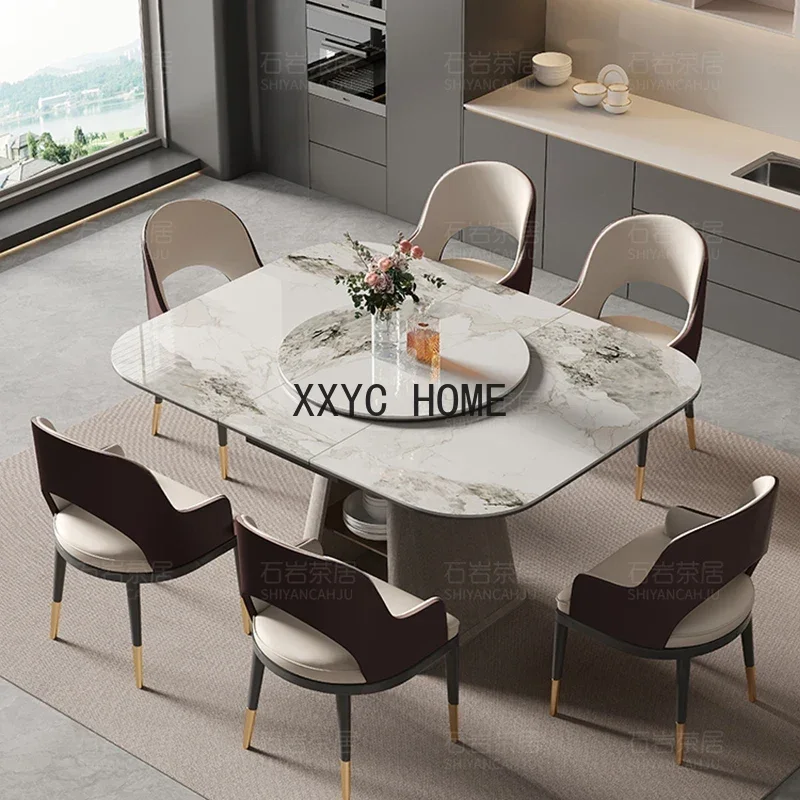 Luxury Square Rock Plate Dining Table Nordic Solid Wood Rotary Dining Table Convertible Tocador Maquillaje Dining Room Furniture