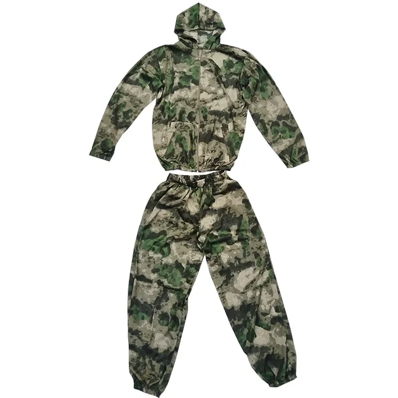 NEW Mesh Camo Suit Hooded Zip Front Breathable Elastic Waistband Training Hunting Apparel Men Kids Trainning Tactical Uniform