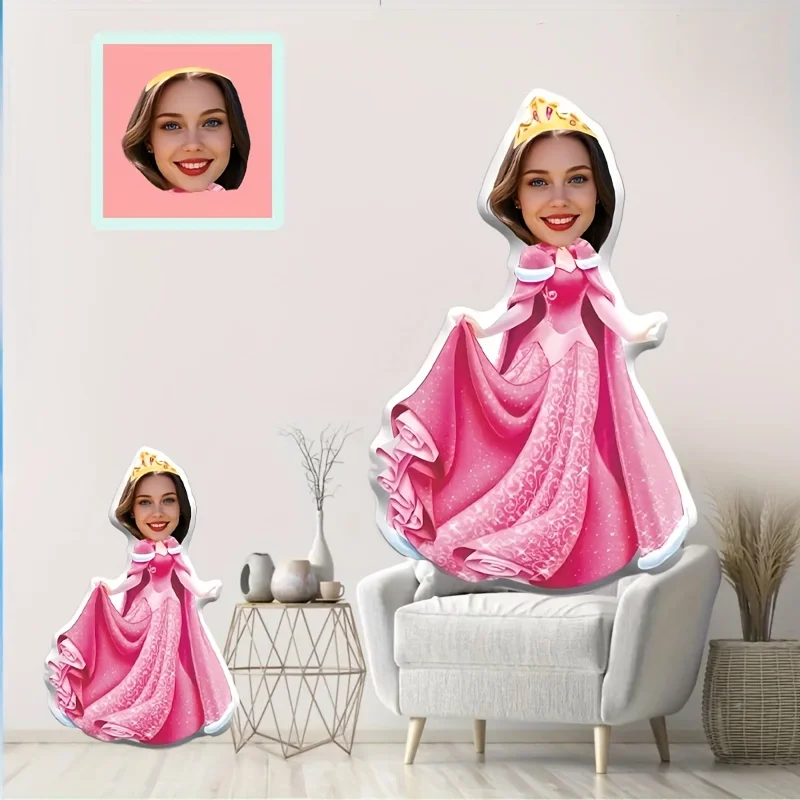 A Customizable Snow Princess Face Pillow, Machine Washable, Featuring Digital Printing, Multifunctional, Suitable for Both Holid