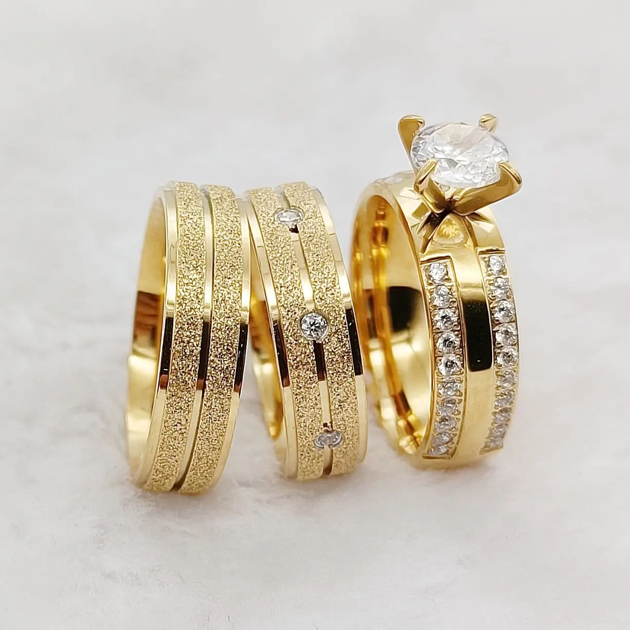 

Wedding Engagement Rings Set For Couples Lover's Alliance Bands Designer cz Diamond 18k gold plated Promise Rings Jewelry Women