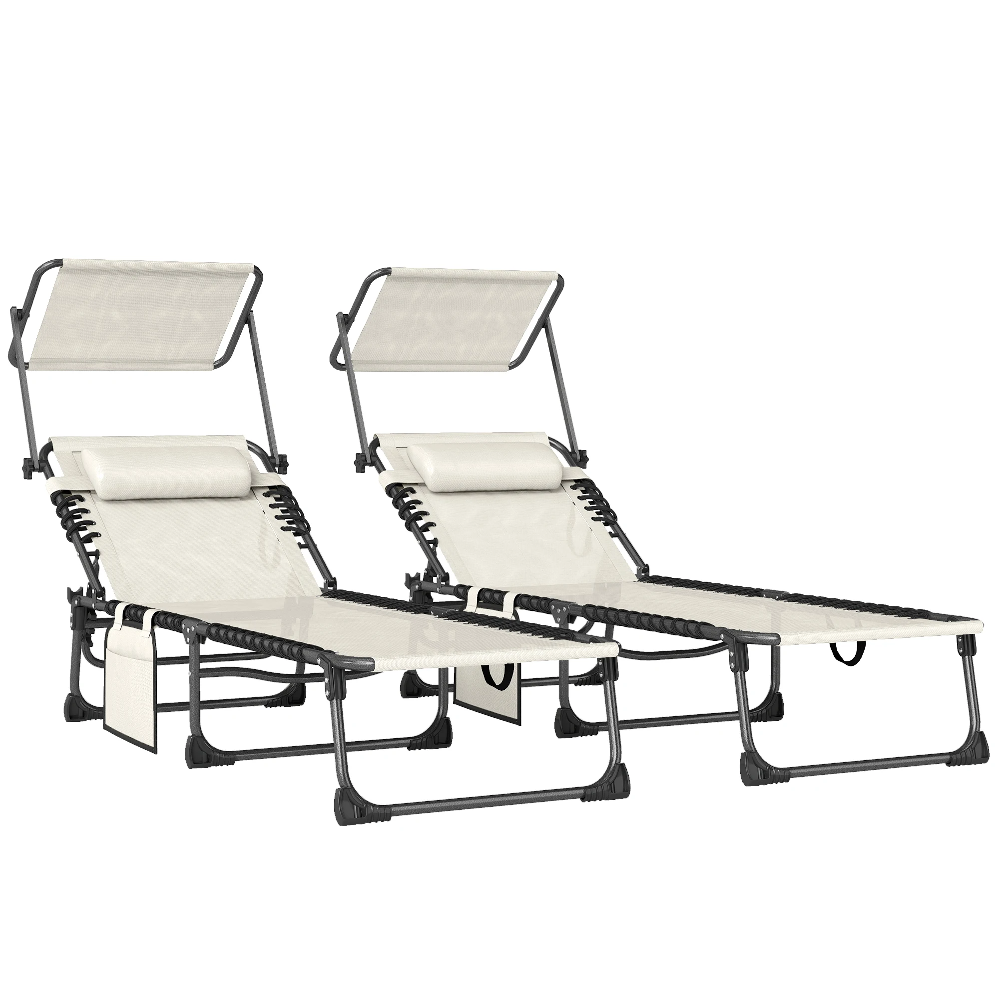 Outsunny Set van 2 opvouwbare ligstoelen met parasol en zijvak
