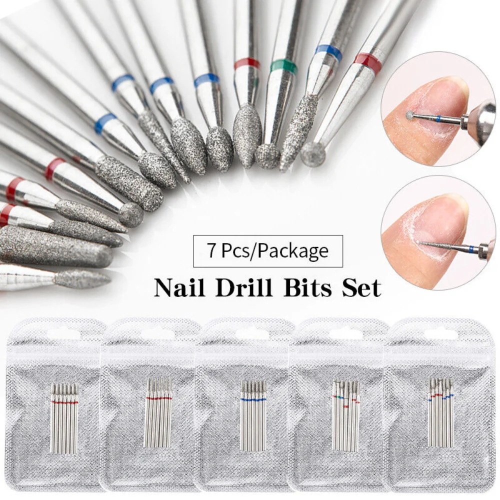 

7pcs Diamond Nail Drill Bit Rotary Electric Milling Cutters For Pedicure Manicure Files Cuticle Burr Tools Accessories