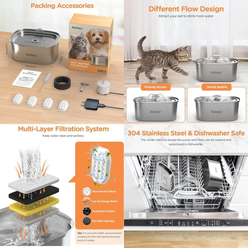 

Cat Water Fountain Stainless Steel: 3.2L/108oz Pet Fountain Water Bowl Dog Drinking Dispenser Cat Feeding & Watering Supplies An