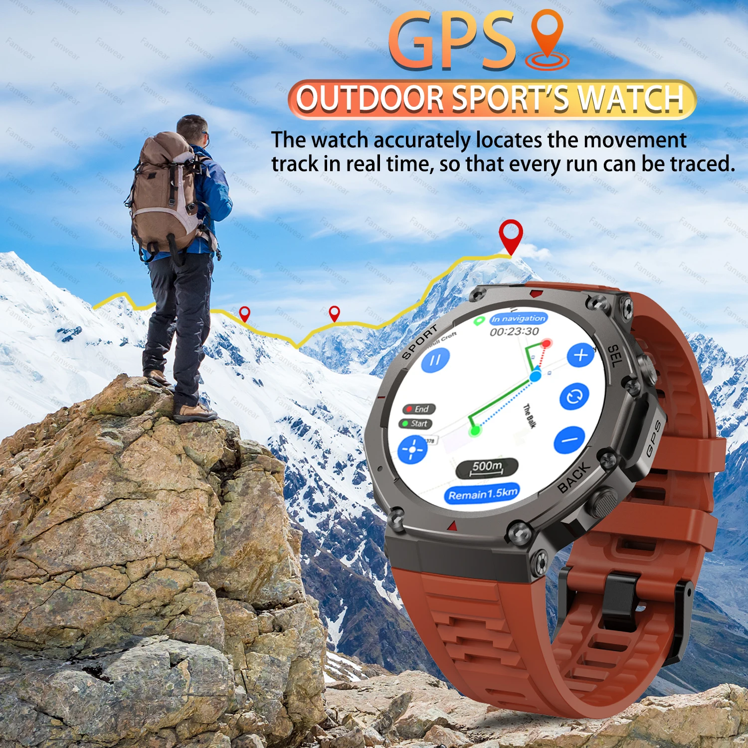 لساعة Huami T-Rex 3 GPS الرياضية الخارجية الذكية، ساعة ذكية للسباحة 5ATM، بوصلة، الارتفاع الجوي، مكالمة بلوتوث، Valen