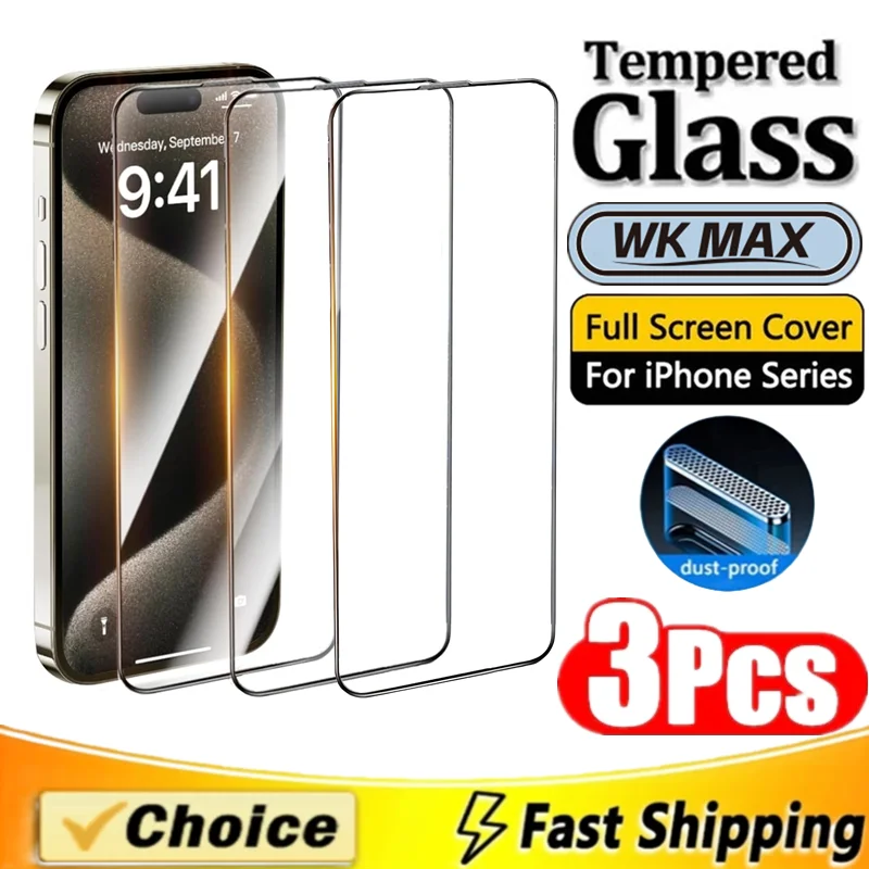 

3Pcs Dust proof Nano explosion-proof Tempered Glass for iPhone 16 15 14 13 12 11 Pro XR Max Screen Protector for iPhone 16 Glass