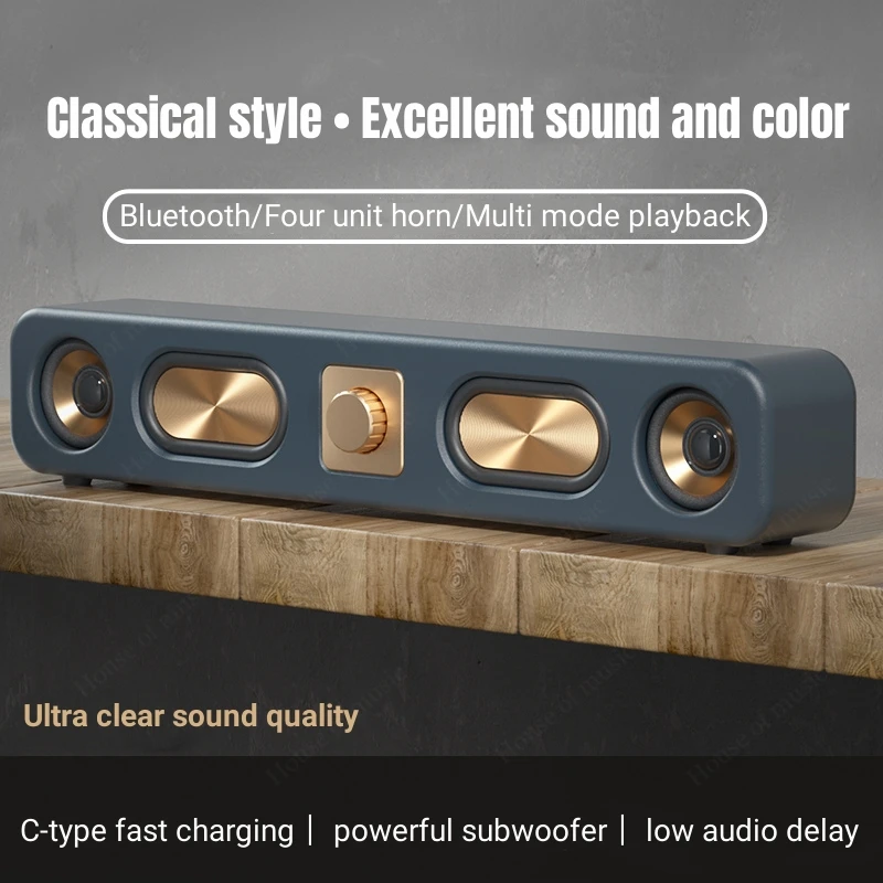 Portable High Sound Quality Multifunction TV Computer Subwoofer Sound Surround Music SoundBar Wireless Wooden Bluetooth Speakers