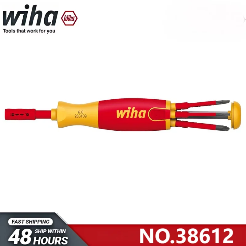 Wiha NO.38612 Screwdriver with Bit Magazine LiftUp 1000V VDE Slotted Phillips with 6Pcs SlimBits