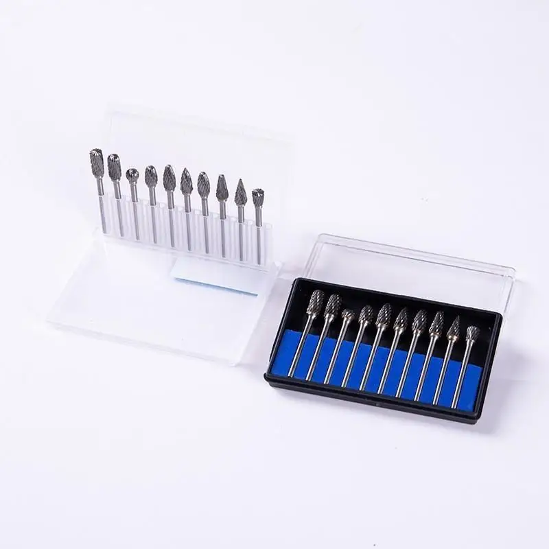 10pcs Carbide Burr Set, Hard Alloy Tungsten Steel Double Cut Rotary File Milling Cutter Head, Woodworking Grinding Carvin