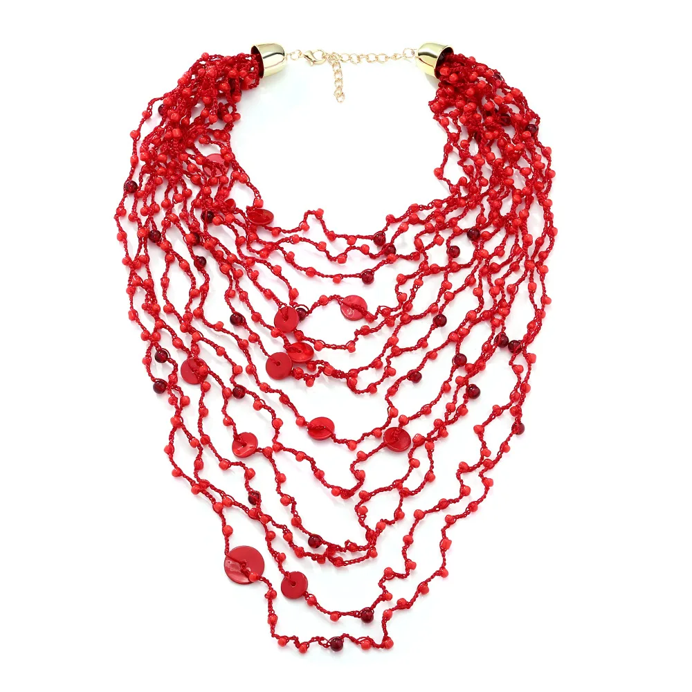 Z Bohemian Coral Geometric Beaded Long Vintage Necklace