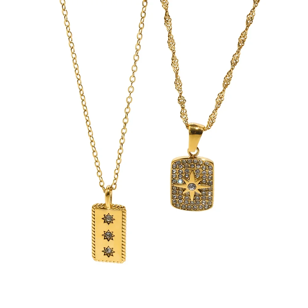 Chic Micro Paved Small Zircon Crystal Shell Coin Tarot Flower Shape Pendant Necklace 18K Gold Plated Stainless Steel Jewery