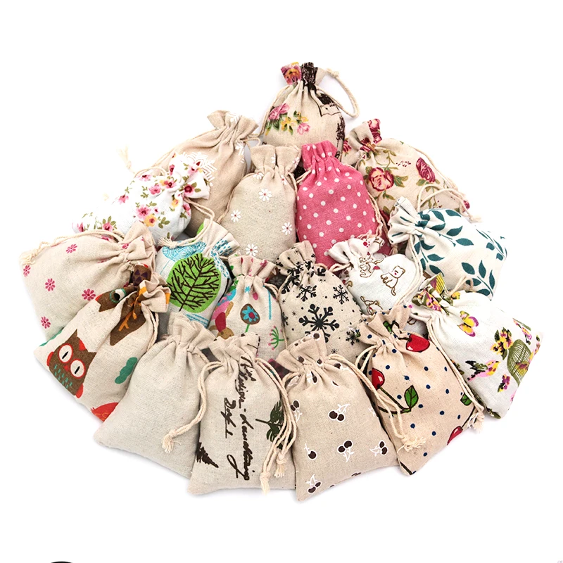 10 Stück 10x14cm Bedruckte Baumwoll-Leinen-Beutel mit Weihnachtsmotiven (Hirsch, Wal, Tupfen) für Hochzeits- und Partygeschenke, Verpackung, Heimdekoration, Ornamente, Bastelarbeiten