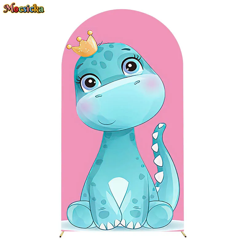 Cartoon Dinosaur Arch Backdrops Double-Sided Cover Girls Boys Birthday Party Decoration Props Baby Shower Background Photo Shoot