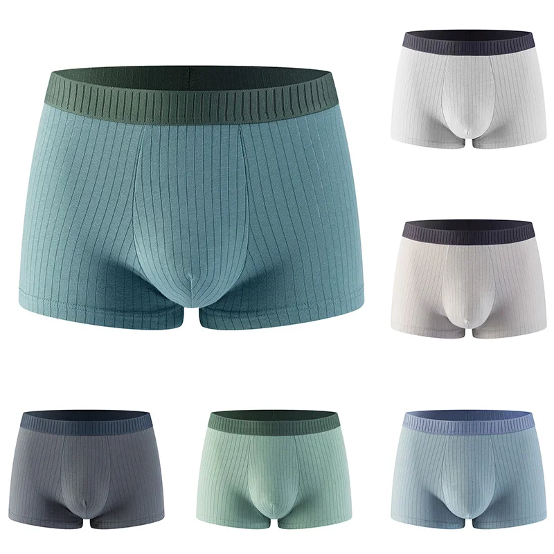 Men\'s 100% Cotton Panties New Stripe Antibacterial Underpants Elastic Moisture Absorption Breathable Boxer Shorts Male Underwear