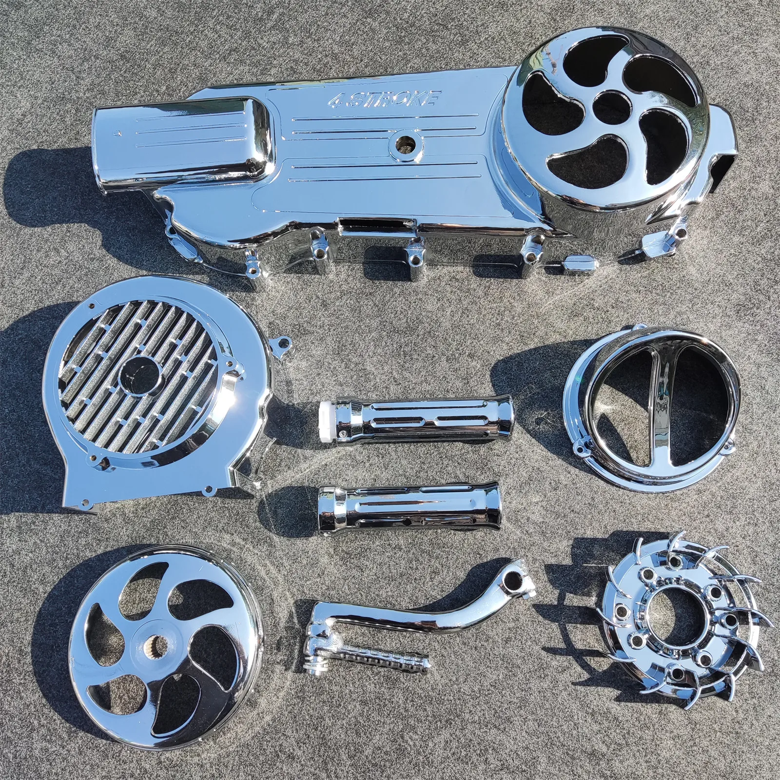 WILEBO Motorcycle Chrome Long Case Left Side Crankcase CVT Transmission Cover Assembly Fit GY6 125CC Engine Scooter ATV Moped