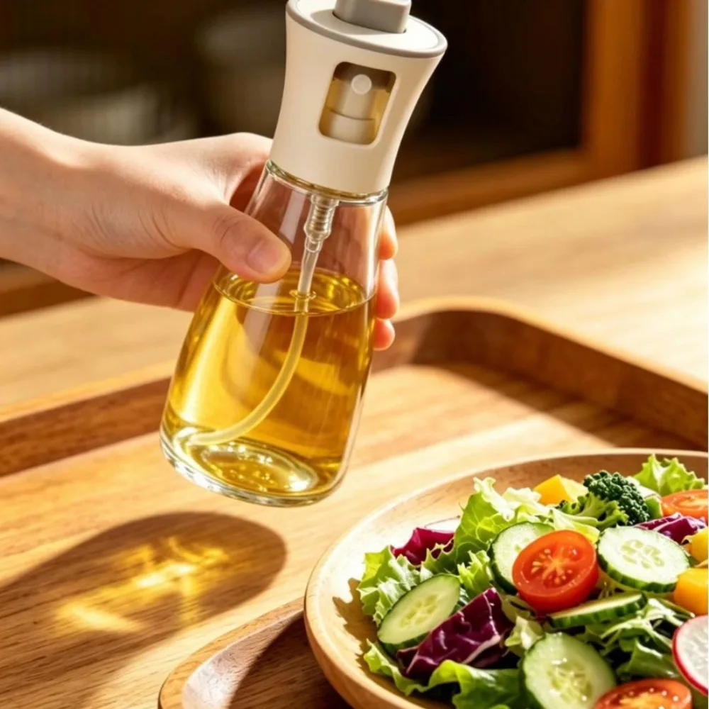 Oil Sprayer, Extremely Precise Oil Spray Bottle with Funnel,Made of Stainless Steel and Glass,170ML Oil Sprayer for Cooking