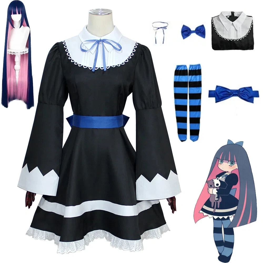 

Anime Panty Stocking Stocking Heroine Cosplay Set Dress Bow Accessories Sister Maid Outfit Halloween Performance Cosplay Costume