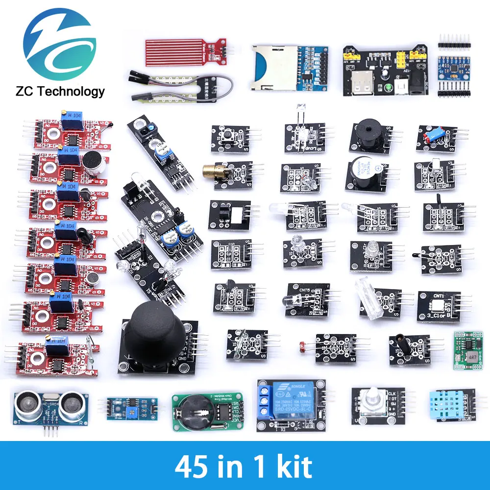 For arduino 45 in 1 Sensors Modules Starter Kit better than 37in1 sensor kit 37 in 1 Sensor Kit For UNO R3 MEGA2560