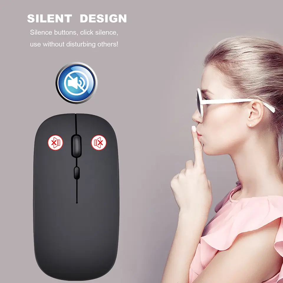 Slim Wireless Mouse 2.4GHz Optical Mice 1600DPI Gamer Office Quiet Mouse Ergonomic Design Mice With USB Receiver For PC Laptop - 4