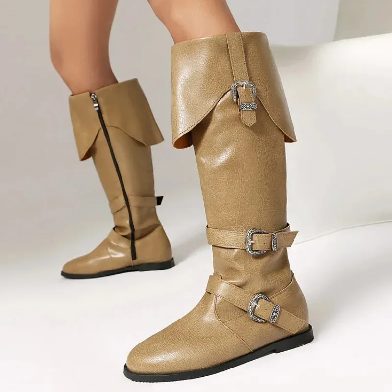 Medieval Retro Renaissance Men's And Women's Cosplay Belt Buckle Over-the-knee High Boots Casual Comfortable Western Boots 2025