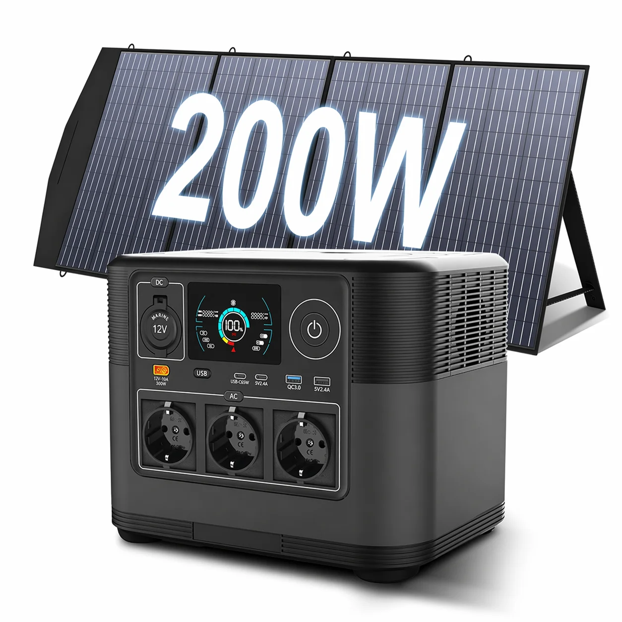 Station d'alimentation solaire portable DEMUDA 1200W, batterie LiFePO4 1008Wh avec panneau solaire 200W, alimentation de secours hors réseau pour le camping, les camping-cars, les foyers et l'utilisation en extérieur