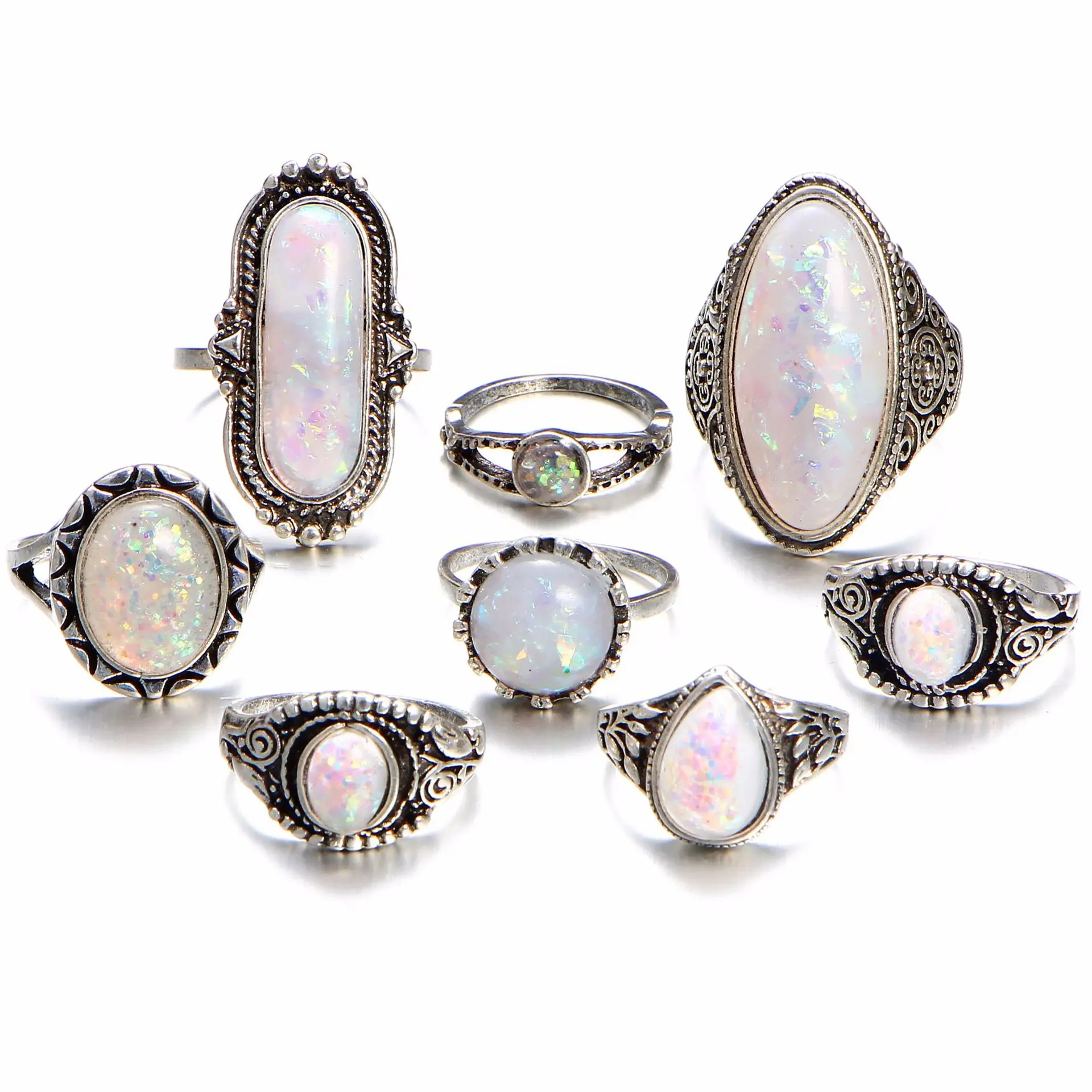 Europe And The United States Summer New Australian Treasure Retro Ring Set Of 8 Pieces