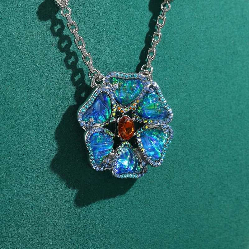 Vintage Pendant Flower Necklace Opal Bright Blue High Brand Luxury Picnic Jewelry Silver Color For Women 2026 New Tendency Charm