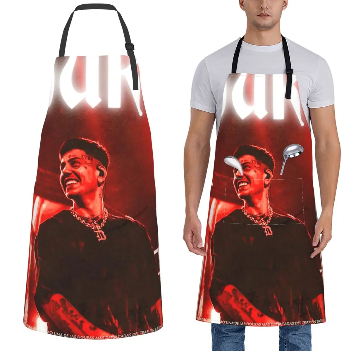 

Duki Fleece Reggaeton Latin Trap Pop Rap Apron Chef Cooking Cuisine Tablier Kitchen Cleaning Pinafore for Women Men Painting
