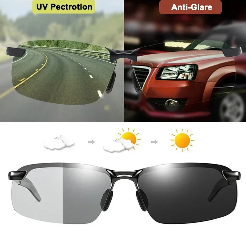 Photochromic Sunglasses for Men, Polarized Chameleon Glasses, Change Color Sun Glasses, Day Night Vision, Driving Eyewear, UV400