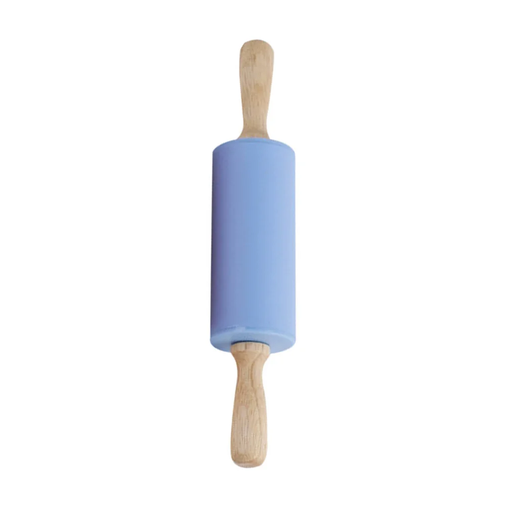 

Mini Silicone Non-Stick Rolling Pin Orange with Wooden Handle Kitchen Tool for Dough Cookie Fondant Pastry Baking
