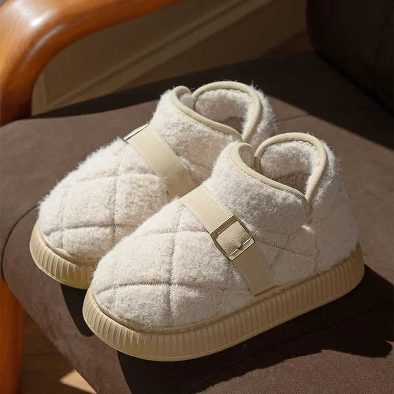 

2025 Warm Fur Outside Women Cotton Shoes Flat Casual Platform Fluffy Winter Footwear Soft Sole Buckle Belt Ladies Snow Boots