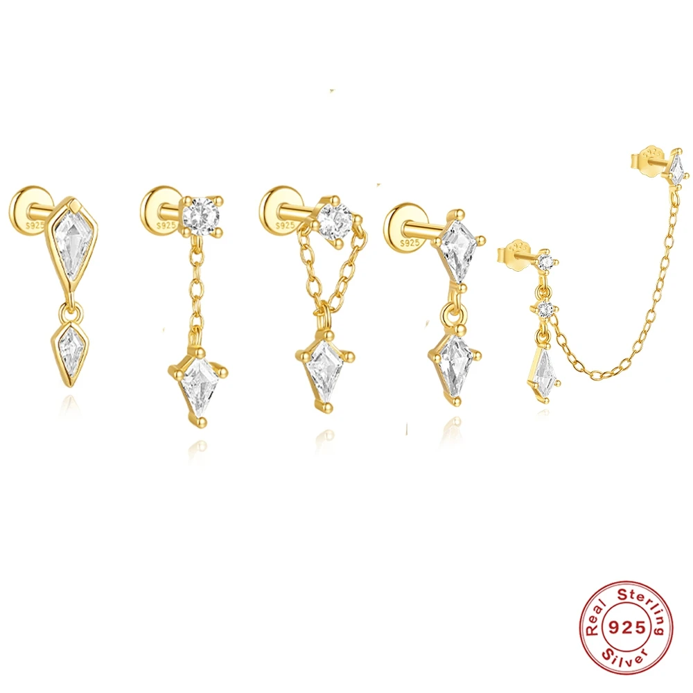 AIDE Single 1pc Plata 925 Sterling Silver Korean Cute Pink Zircon Screw Stud Earrings for Women Charm Ear Bone Piercing Jewelry