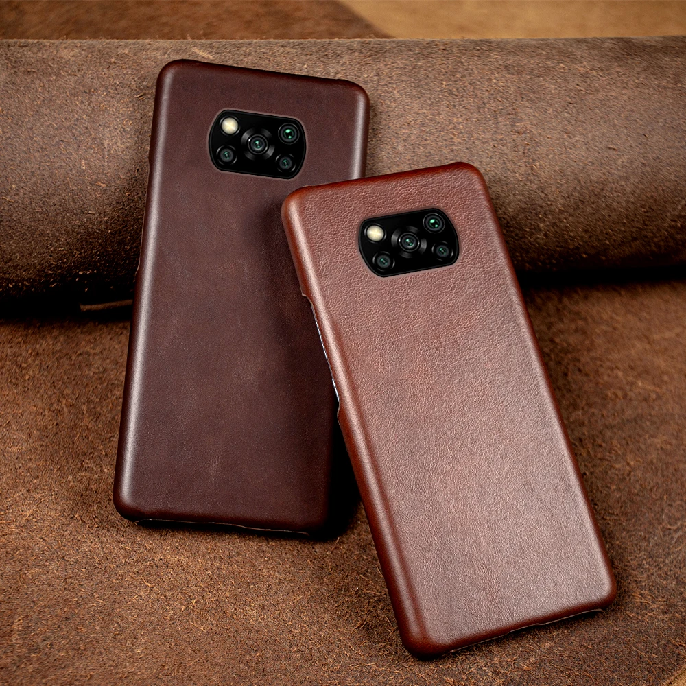 Genuine Leather Phone Case For Xiaomi Poco Series Cover Hand Made Oil Wax Pattern X3 X4 M3 M4 M5 F1 F2 F3 F3GT F4 F4GT C40 C50