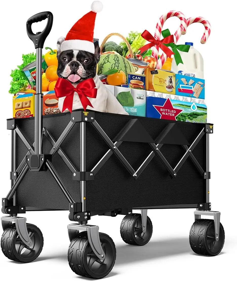 Beach Wagon,Collapsible Wagon 220lbs with Big Wheels Foldable Wagon Carts,Portable Utility for Garden Grocery Sports Camping All