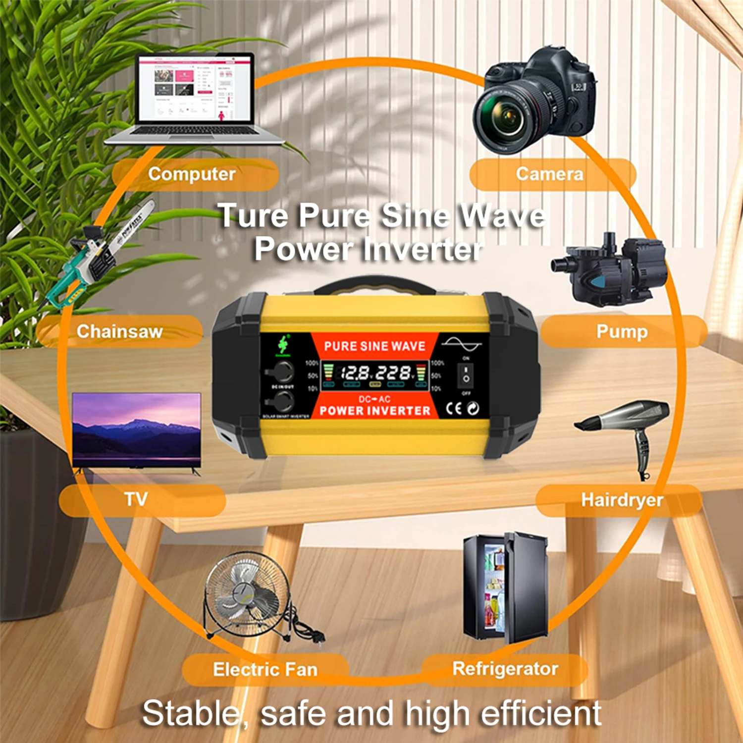 power inverter DC 12V to AC 220V, equipped with dual universal sockets, pure sine wave, fast charging, portable, for outdoor use - view 5