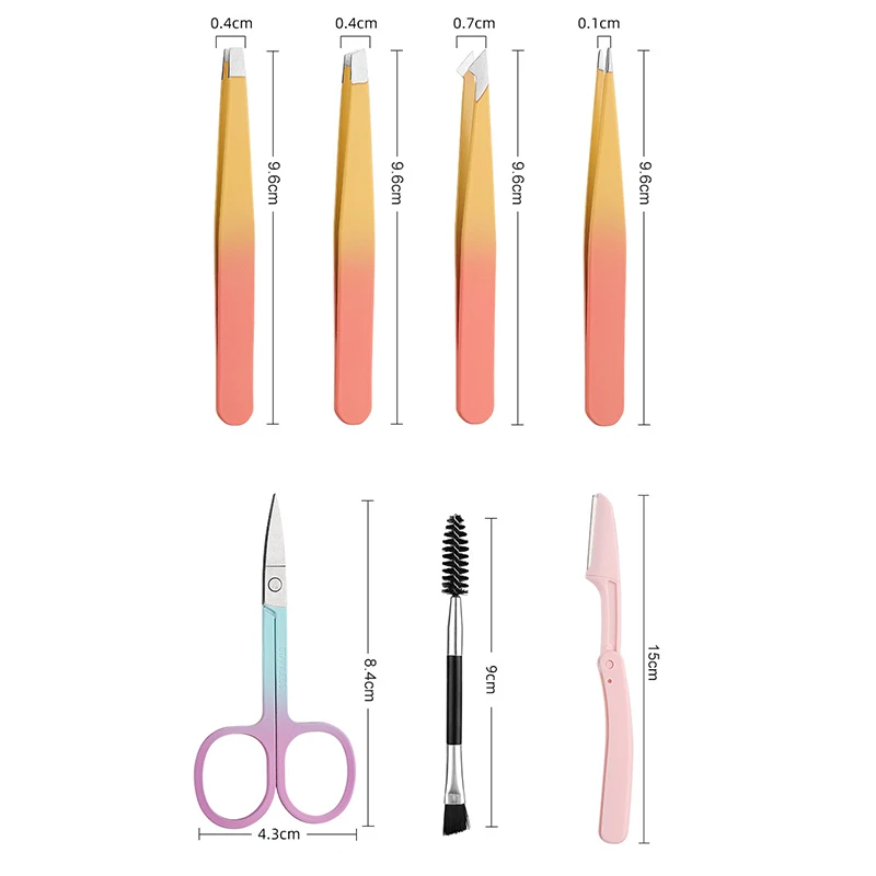 ชุดแหนบถอนขนคิ้วอเนกประสงค์ 7 ชิ้น สีสันสดใส หัวแหนบแบบเฉียง/แบน อุปกรณ์เสริมความงามสำหรับขนคิ้วและขนคุด