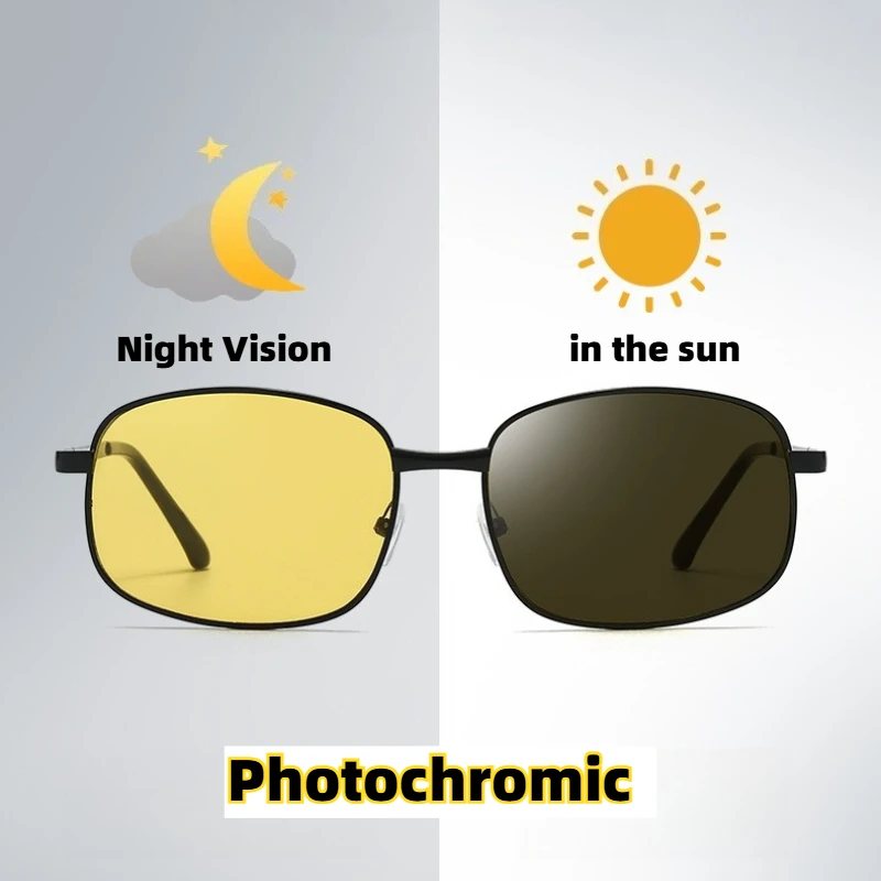

Metal Square-Frame UV-Protective Sunglasses UV400 Photochromic Day and Night Dual-Use Driver Night Vision Glasses Unisex