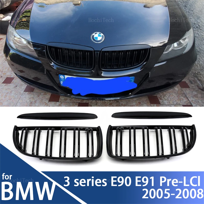 Glossy Black Front Bumper Grille For BMW E90 E91 3 Series 2005-2012 320i 325i 330i Sport Double Slat Line Grilles Kindey Grills