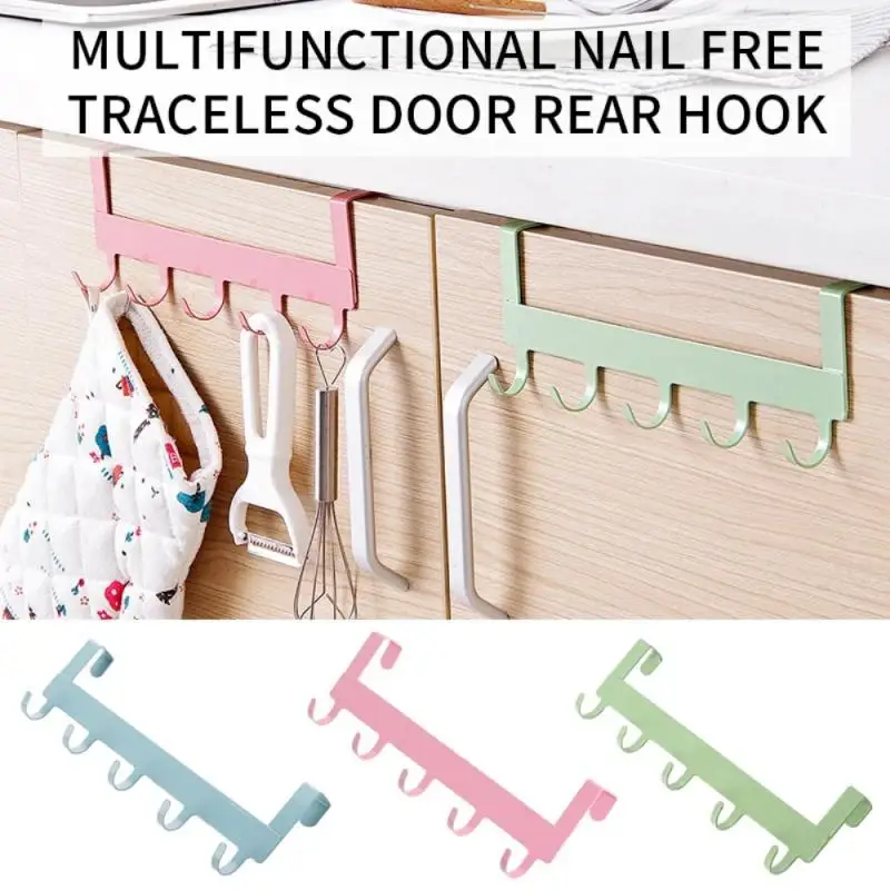 1Pc Hooks Over The Door 5 Hooks Home Bathroom Organizer Rack Clothes Coat Hat Towel Hanger Bathroom Kitchen Accessories