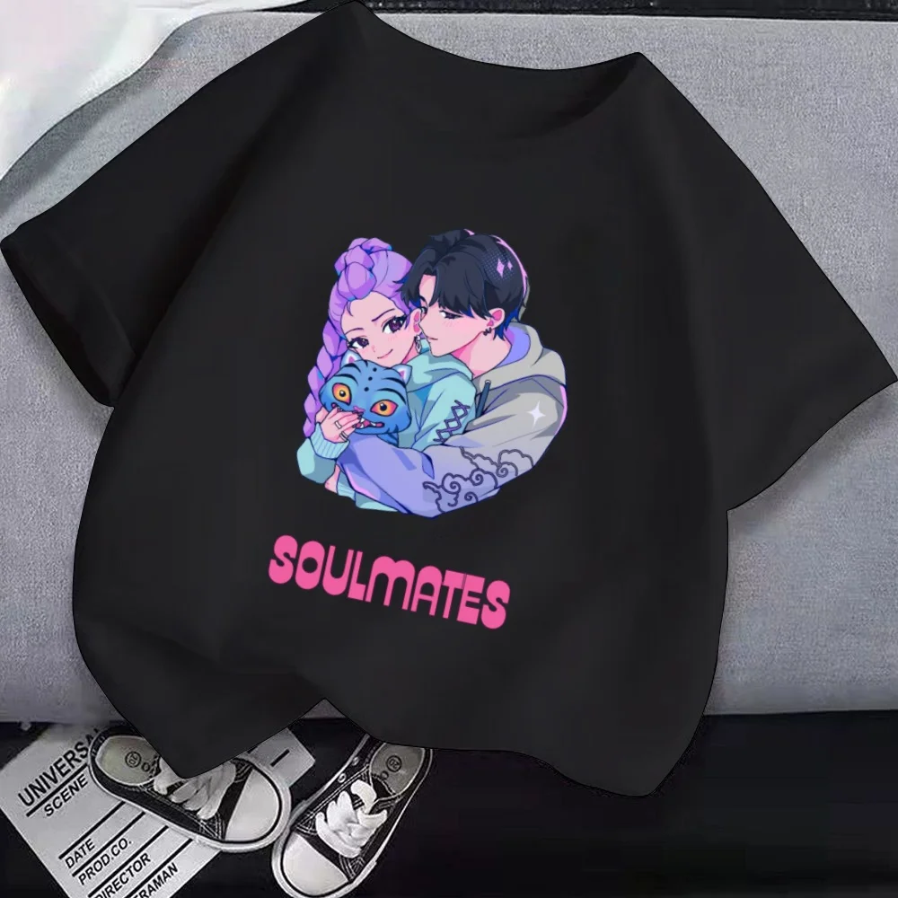 90s Kpop شيطان الصيادين ملابس الأطفال تي شيرتات قصيرة الاكمام لطيف Kpop شيطان الصيادين تي شيرت Harajuku التي شيرت للبنين بنات