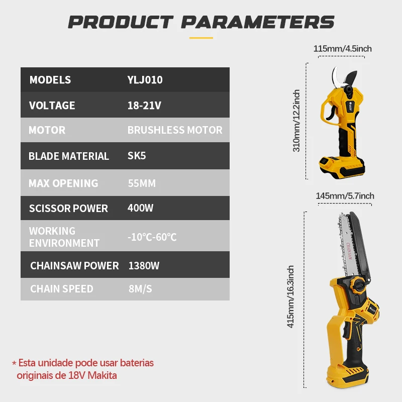 Electric Goddess Brushless 3 IN 1 Telescoping Rod 6in Electric Chainsaw High Branch Scissor Garden Tool For Dewalt Battery Pin ﻿