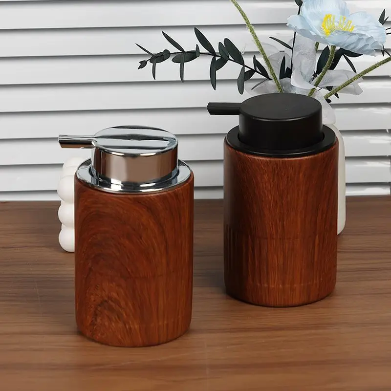 Creative Natural Wood Color Resin Lotion Bottle Pump Facial Cleanser Foaming Dispensing Bottle Bathroom Accessories Dispenser