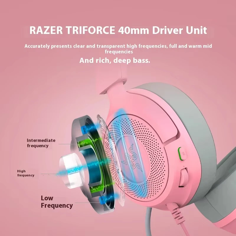 Razer Kraken Kitty V3 X سماعات رأس سلكية مع ميكروفون مثبت على الرأس سماعة ألعاب الرياضات الإلكترونية Triforce سماعات خفيفة الوزن للكمبيوتر المحمول #4