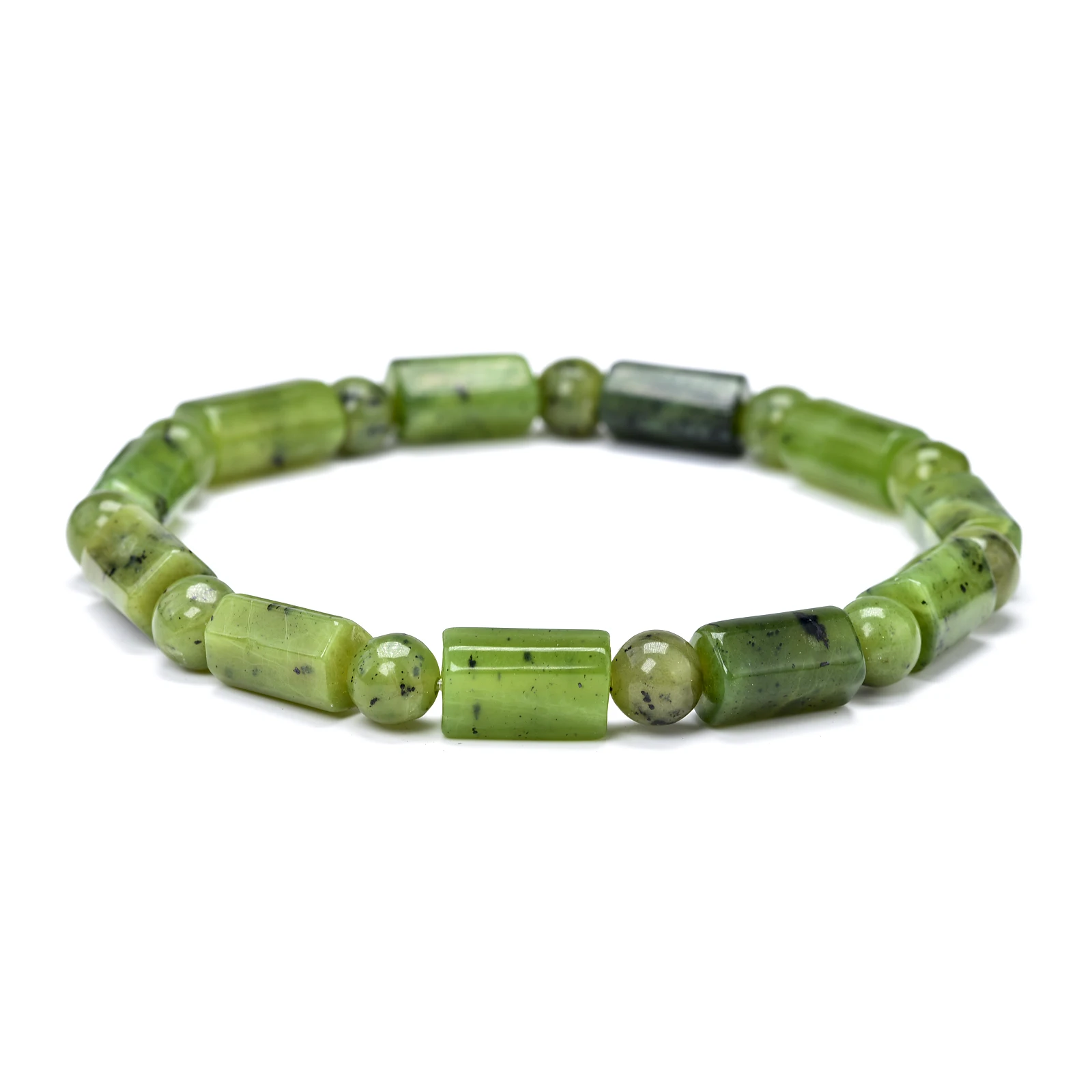 

Natural Green Canadian Jade Bracelet for Women Cylinder Shape Beads Gem Bracelets 6mm